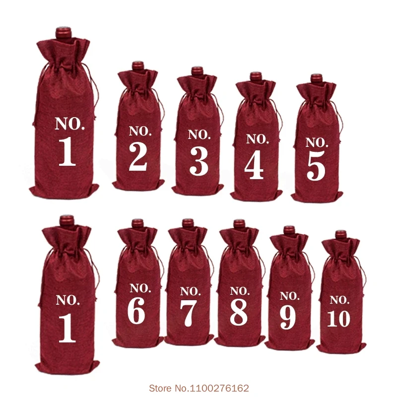 10pcs Jute Wine Bags With Drawstring Numbered Wine Bottle Gift Bags Blind Wine Cover Tasting