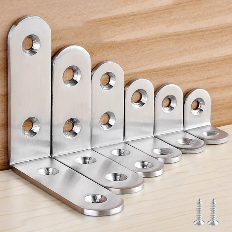90 Degree Right Angle L Shape Stainless Steel Corner Bracket 2Pc Furniture Partition Joint Connector Complete With Fixing Screws