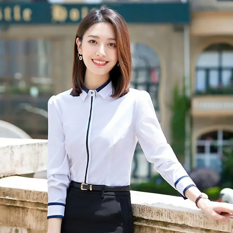 White Women Shirt Long Sleeve Blouse Button Up Shirts for Women Formal Shirt Slim Korean Fashion Work Clothes Elegant Women Tops