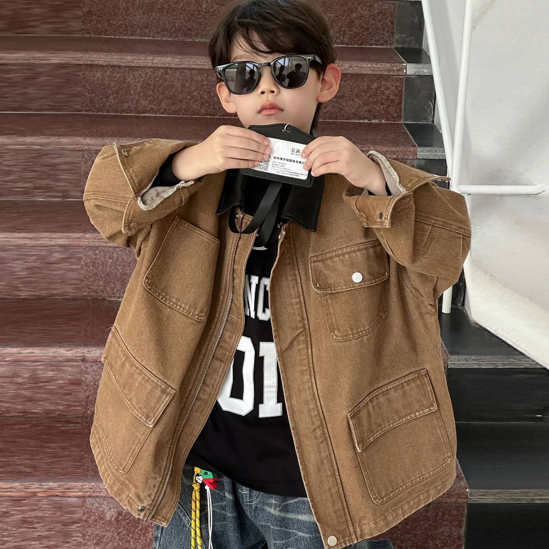 

Children Clothes Boys Coat Spring and Autumn 2025 New Style Trendy Fashionable Solid Color Kids Lapel Jacket Casual Cardigan