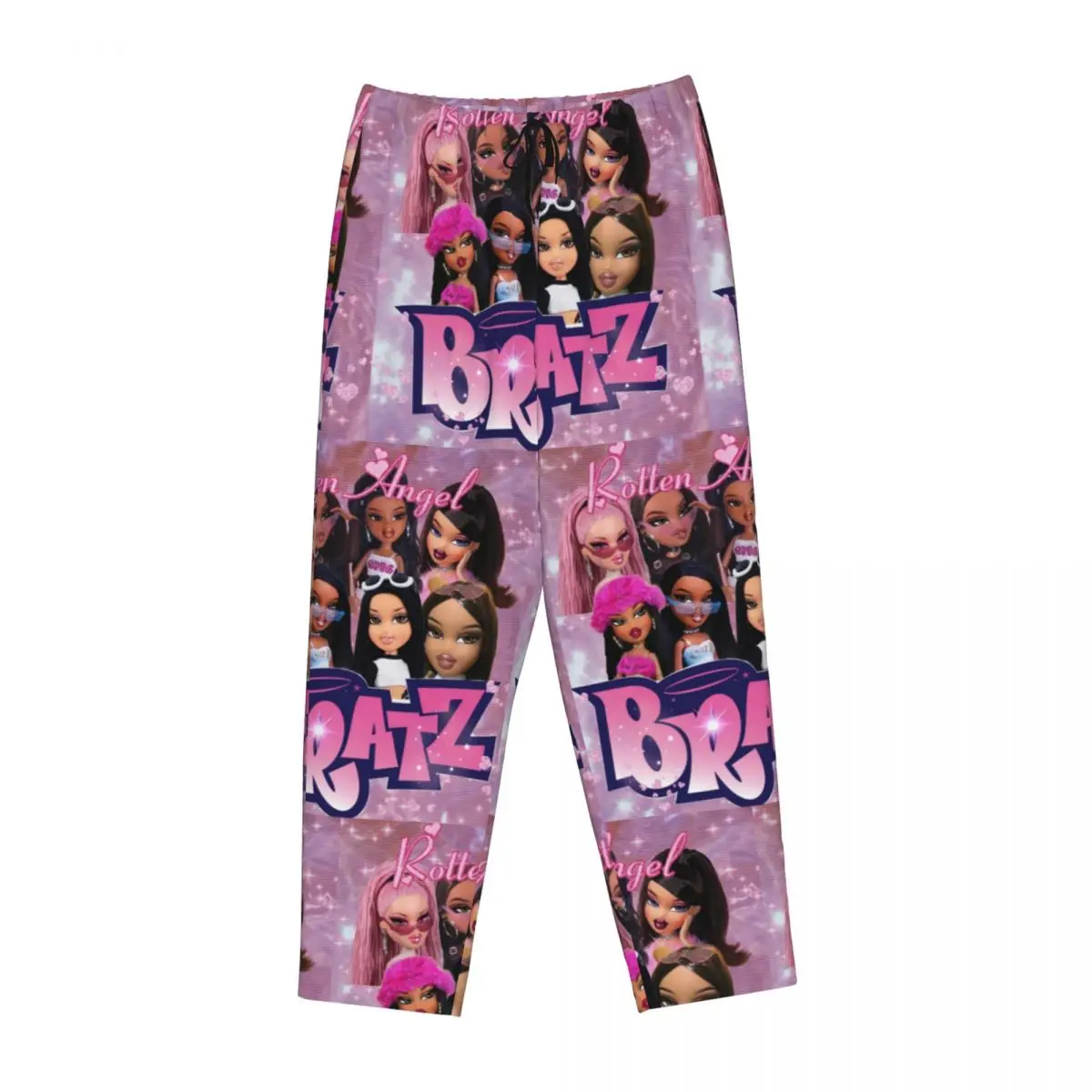 Custom Printed Bratz Rock Angelz Doll Collage Pajama Pants for Women Cartoon Tv Movie Sleep Sleepwear Bottoms with Pockets