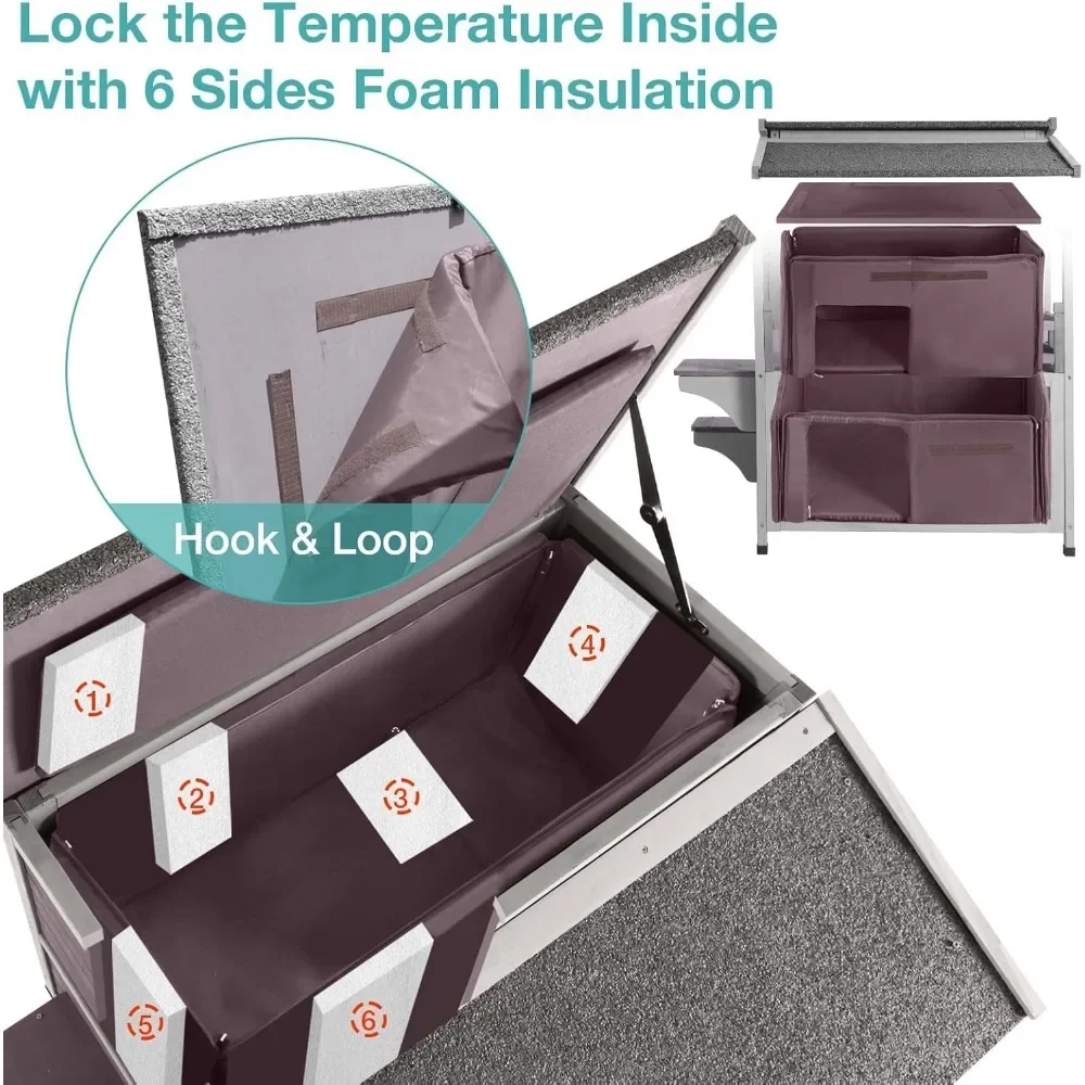 Insulated Outdoor Cat House, Weatherproof Cats Shelter for Winter with Foam Heated Liner, Outside 2 Story Pet House, Kitten Cage