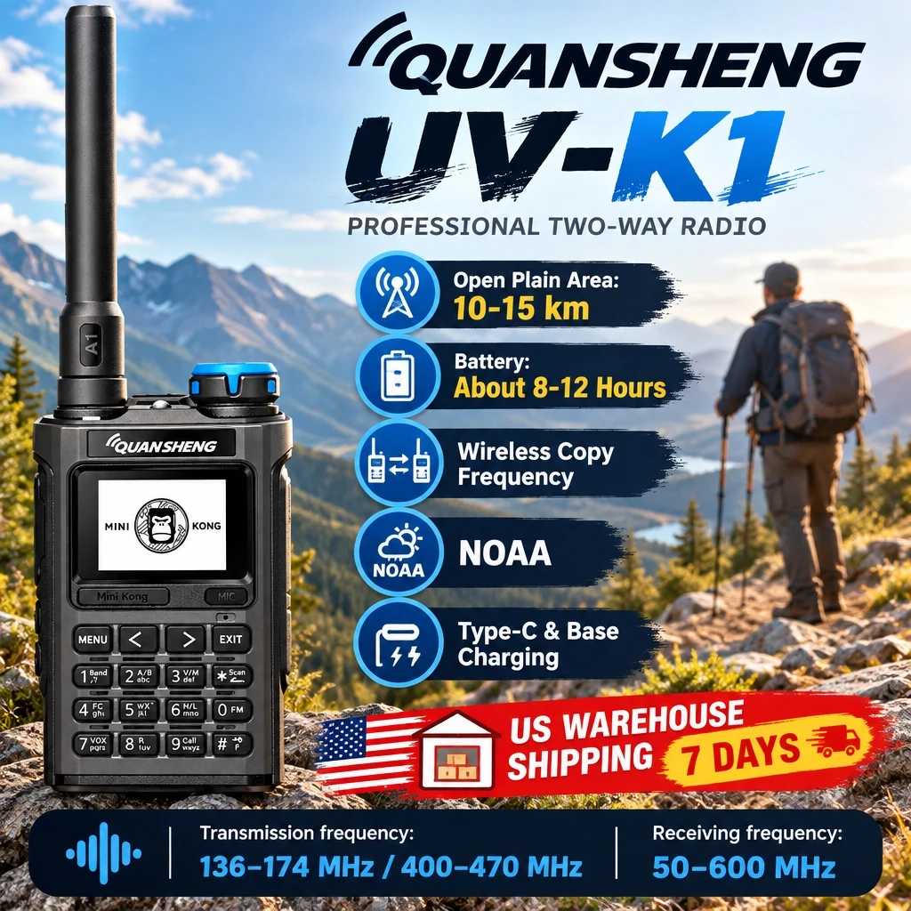 QUANSHENG UV-K1 Dual Band Walkie Talkie 5W Two Way Radio Long Range Portable Transceiver  for Camping Hiking Outdoor Adventure