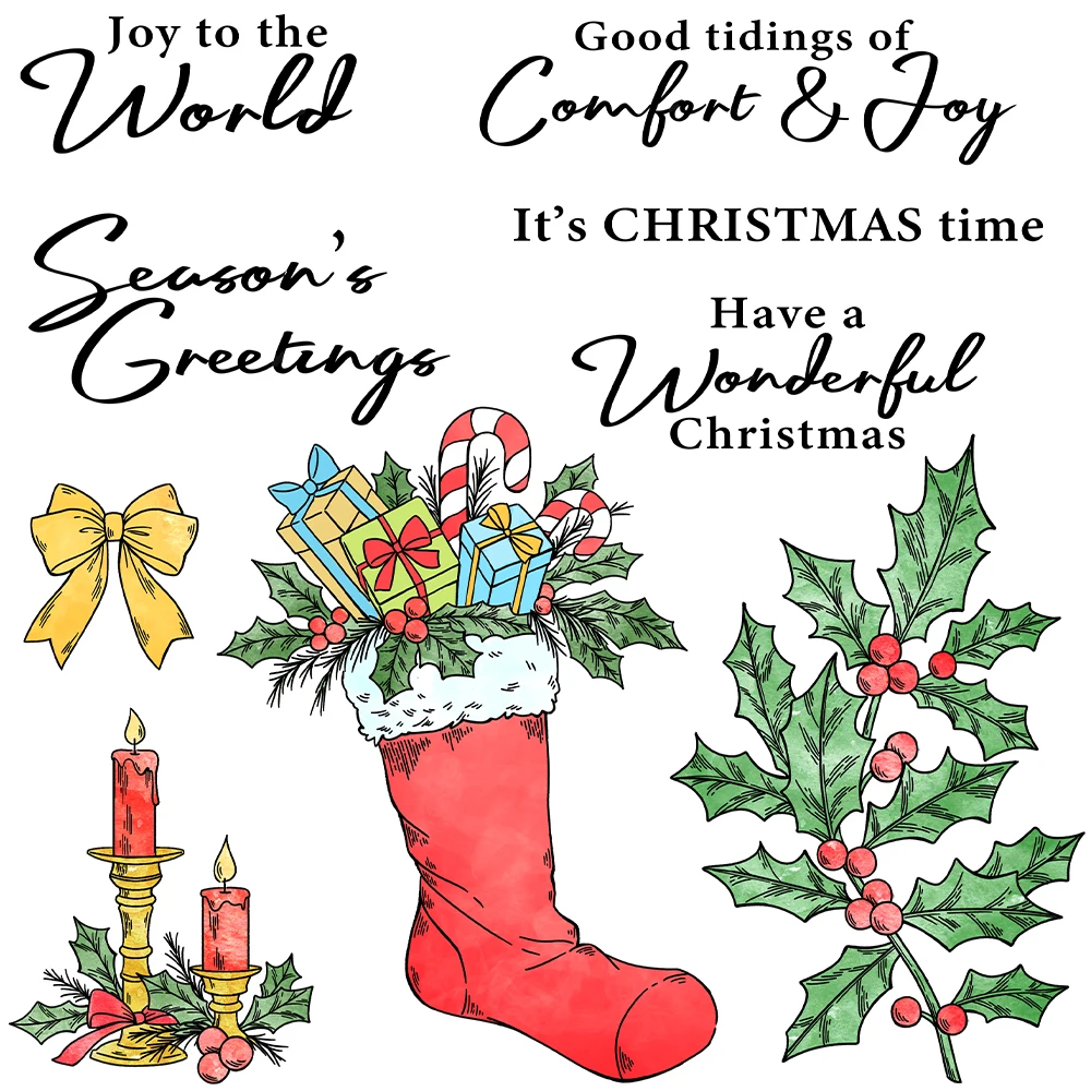 

Mangocraft Christmas Stockings Leaves Cutting Dies Clear Stamp DIY Scrapbooking Metal Dies Silicone Stamp For Cards Albums Decor
