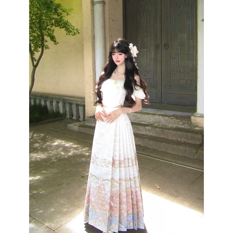 

National style light luxury woven gold jacquard horse dress, versatile and thin Chinese daily women's clothing