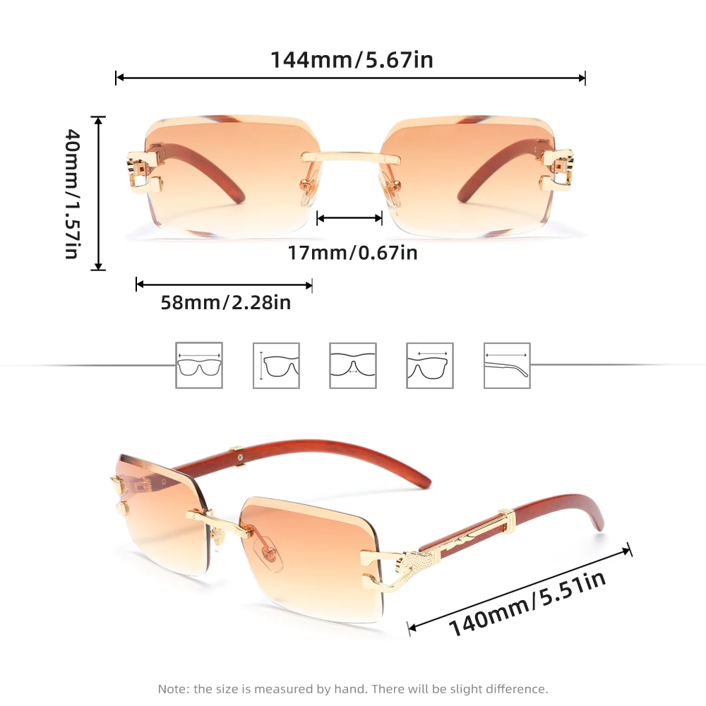 2026 Neue Rechteckige Rahmenlose Sonnenbrille Vintage-Legierungsdesign UV400-Schutz Brillen für Frauen Fahrbrillen – Detail 2