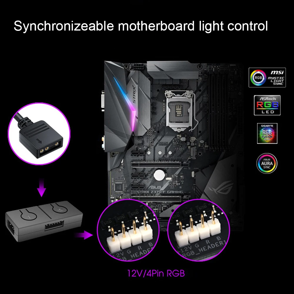 RGB Converter with 3-Way Splitter 5V To 12V RGB Transfer Hub Sync with Motherboard Built-in 50 Color Modes