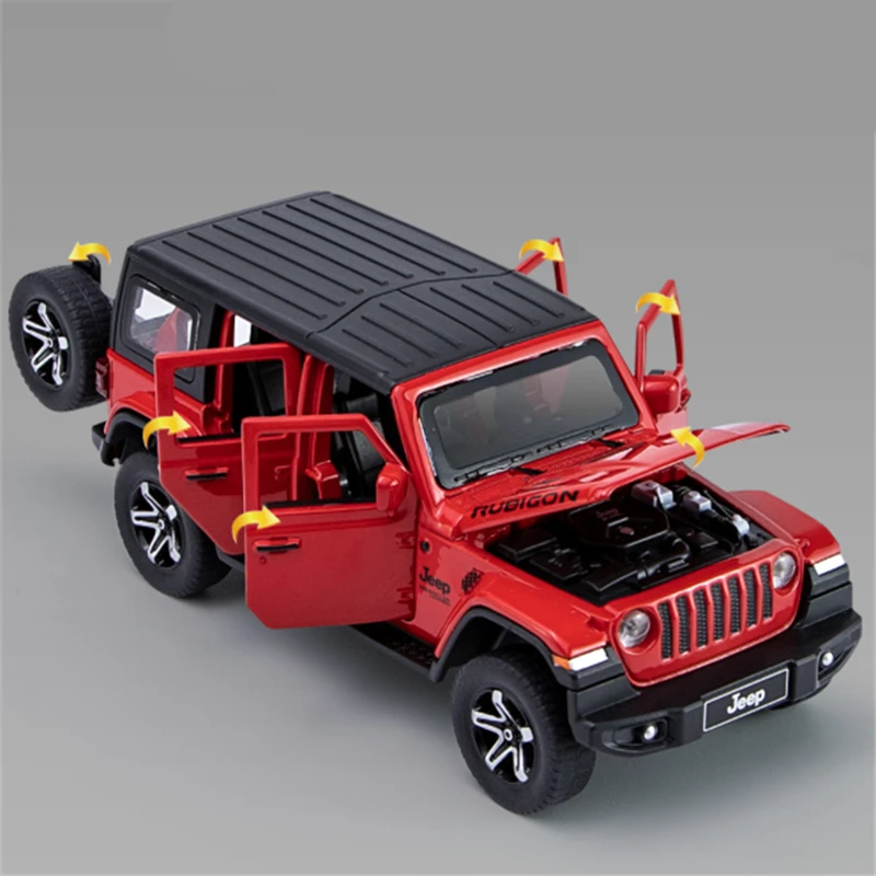 1:32 Jeeps Wrangler Rubicon Alloy Car Model Diecasts Metal Off-road Vehicles Car Model Simulation Sound and Light Kids Toys Gift