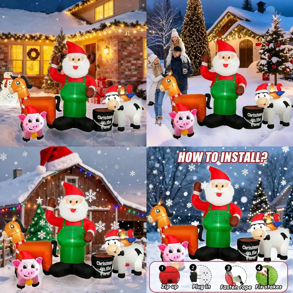 

8-Foot Inflatable Santa Claus Farm Scene with Animals, Waterproof Durable Outdoor Christmas Decoration for Lawn and Home