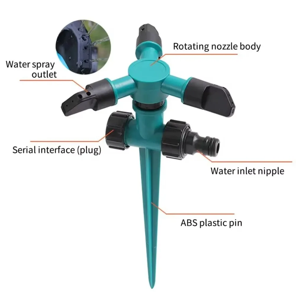 360-Degree Rotating Garden Sprinkler Ground Insertion Three-Fork Sprinkler Head Automatic Sprinkler Nozzle Nursery Irrigation