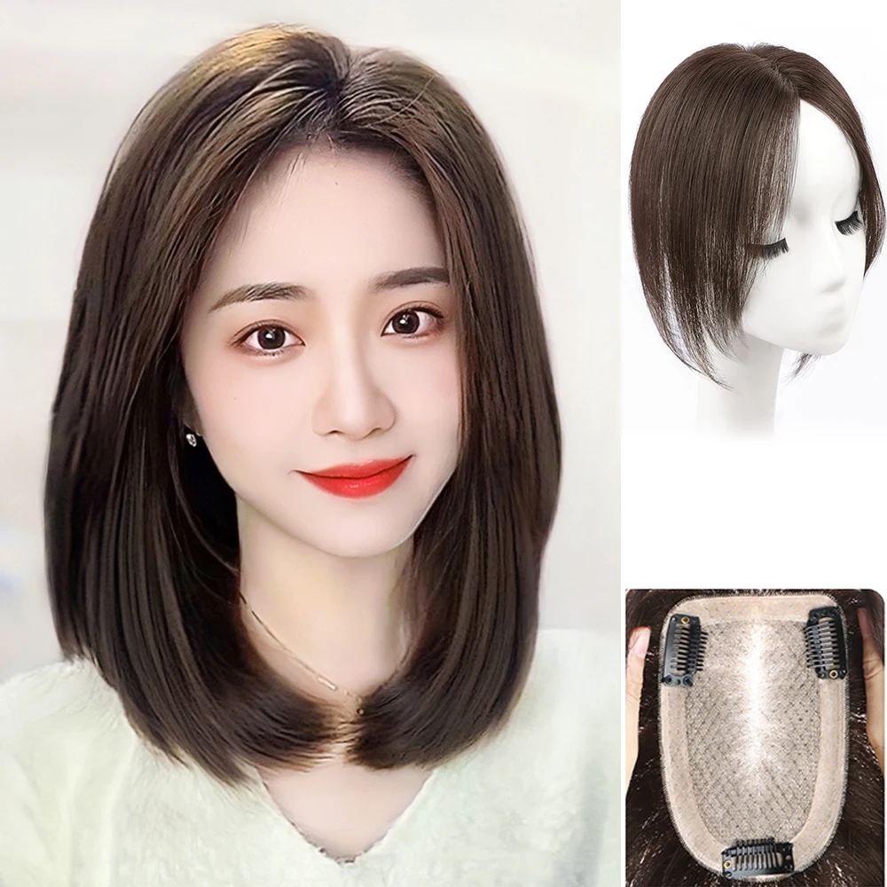 

Hair Toppers for Women Real Human Hair with Thinning Hair Clip in Toppers Straight Hair Pieces with Bangs Silk Base