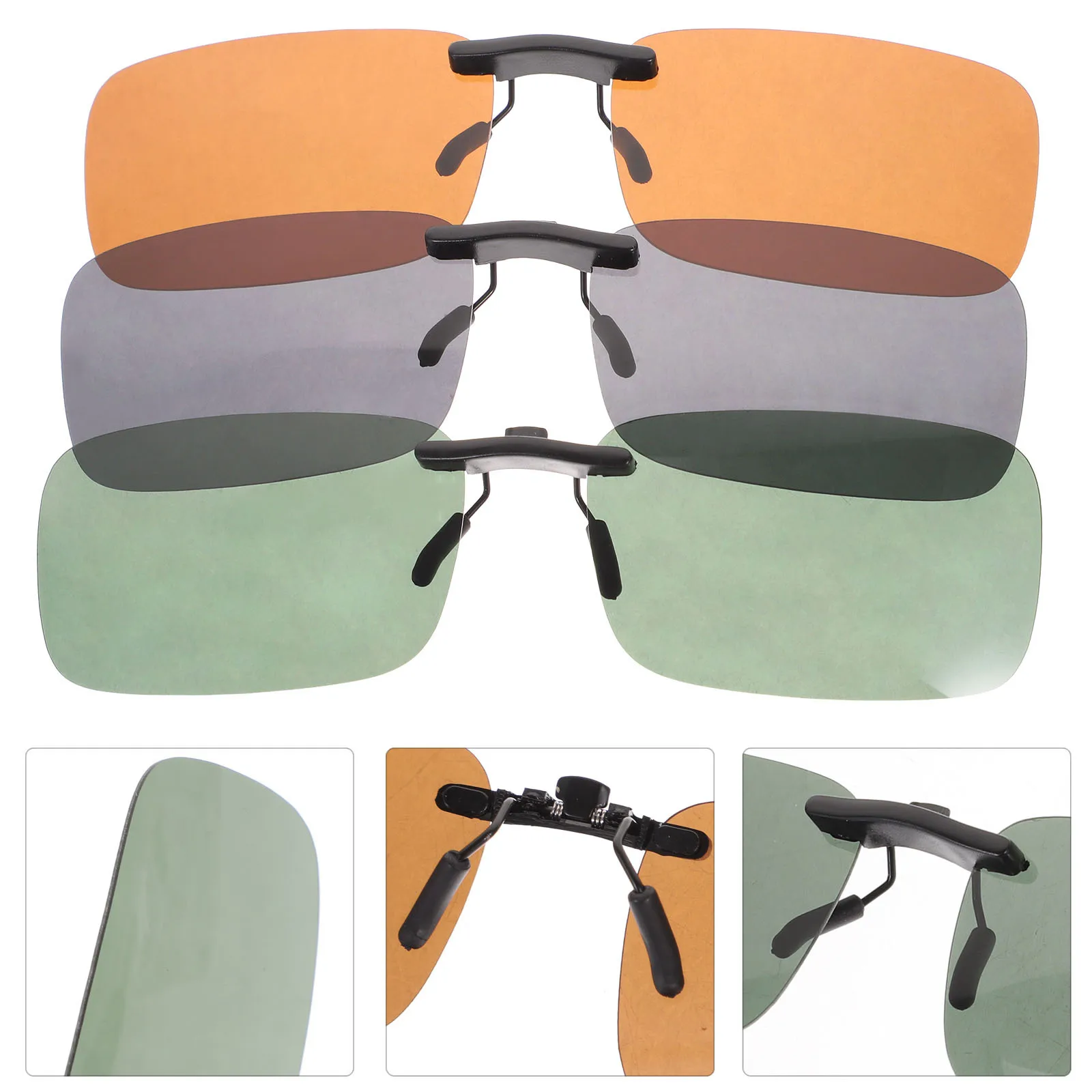 

3pc Polarized Clip On Sunglasses High Definition Uv400 Protection Lightweight No Pressure Nose Bridge For Driving Outdoor