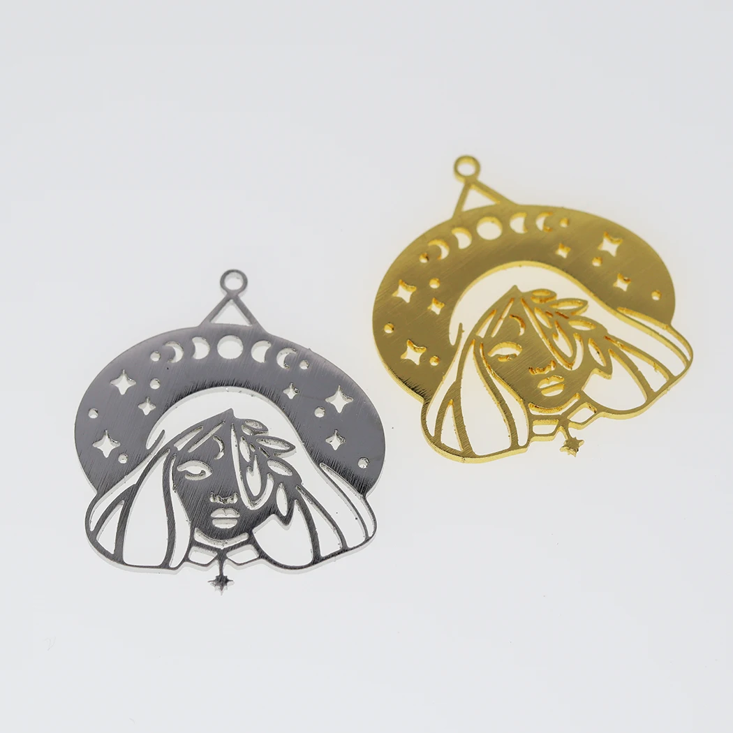 5PCS DIY Stainless Steel Cute Magic Witch Girl Charm Pendant For Women Crescent Moon Phase Jewelry Witchcraf