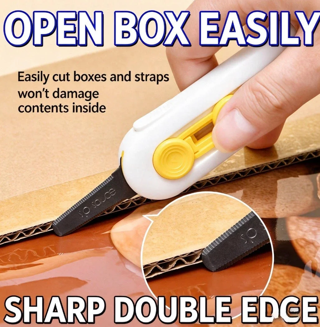 Mini Magnetic Box Cutter, Safety Lock Retractable Box Opener, Portable Razor Knife for Packages Cartons, Student & Home Use