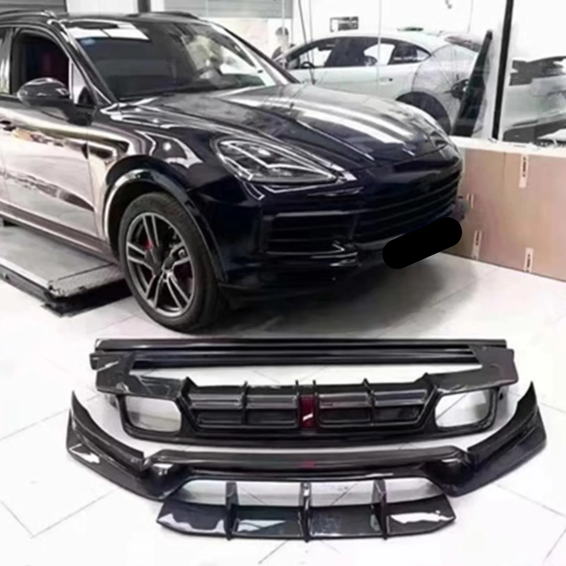 Body Kit Carbon Fiber Front Rear Lip Side Skirt for Porsche Cayenne 19-20 Rear Shovel with Light New Style Car Accessories