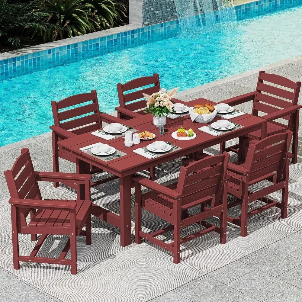 7-Piece Outdoor Dining Table Sets, with Umbrella Hole Cut-Out Table and 6 Chairs, Patio Dining Set for 6, Garden Furniture Sets