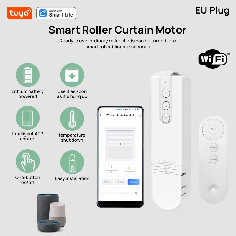 Tuya Smart Remote Electric Motorized Blinds Kit-1Pack with 2.4G WiFi APP Control, Solar Powered, Wroks with Alexa,Google Home