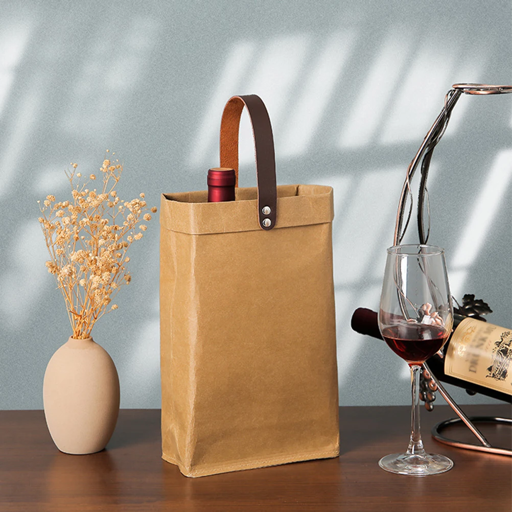

Kraft Paper Gift Bag Carrier Washerble Portable Bottle Wrapping Bags