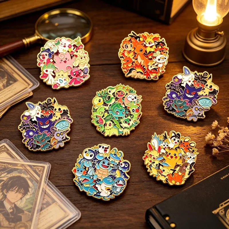 6pcs set Cute Pikachu Anime Bagde Gengar Eevee Bulbasaur Squirtle Charmander Lapel Gift Friends Creative Pokemon Elf Enamel Pins