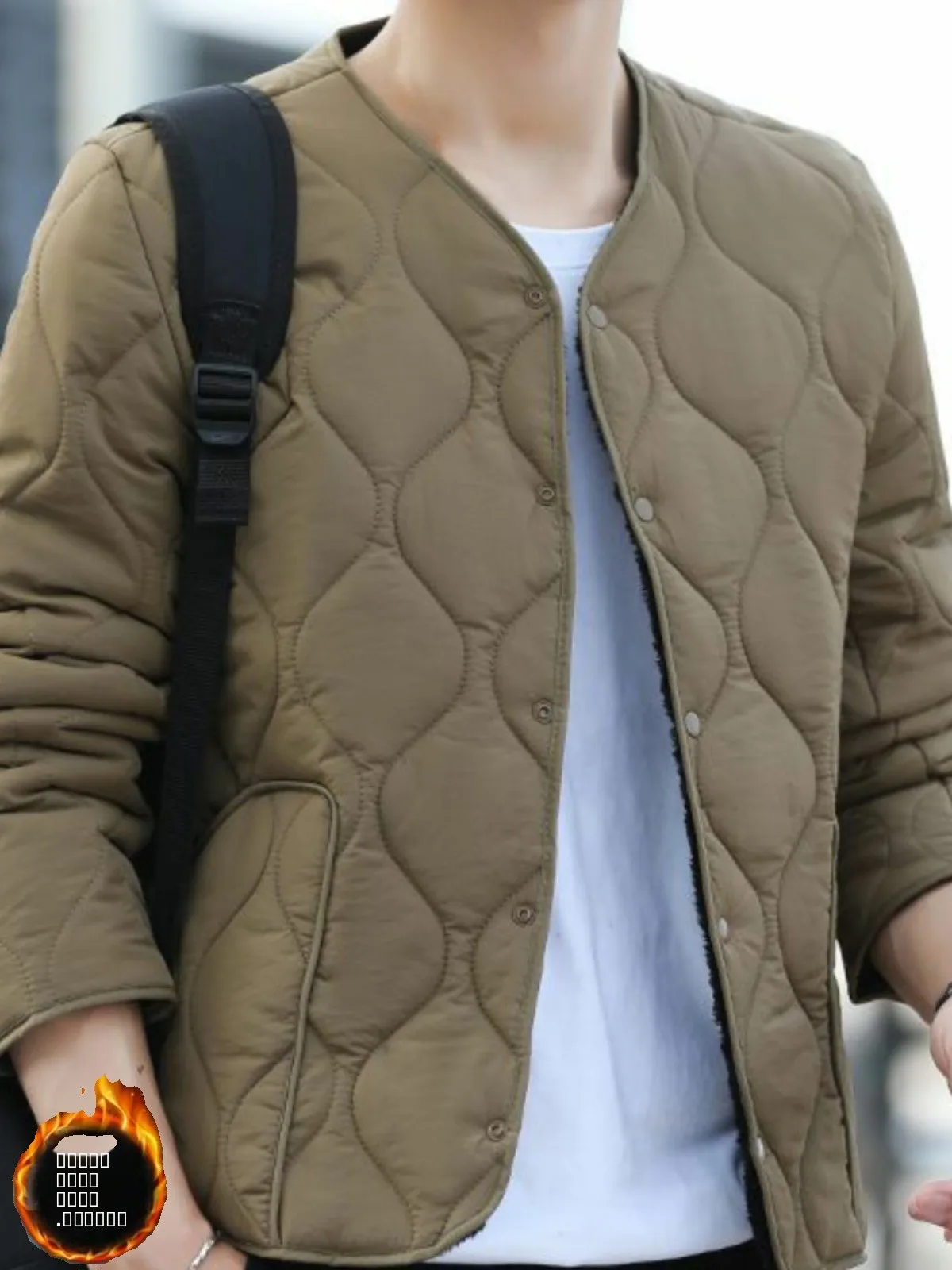 

New Men's Inner Wear Fce Lined Cotton Jaet Thi Warm Lamb Velvet No Collar Cotton Coat Base Layer Dad Coat CleanFit Sle