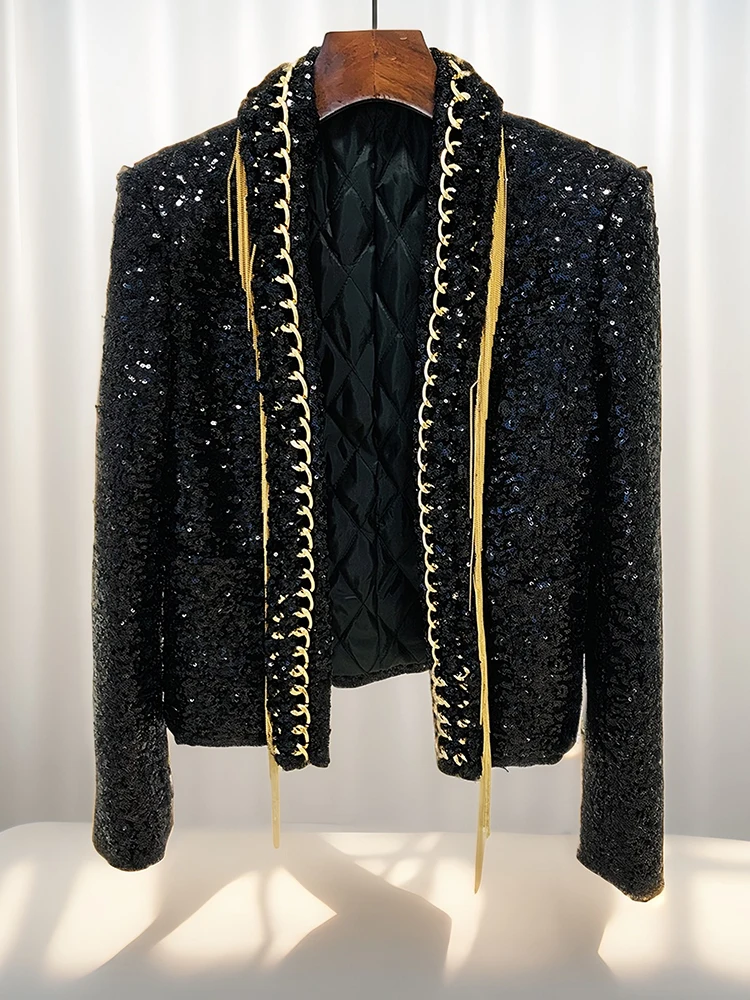 

Tassel Chain Sequin Jacket Women Fashion Festival 2024 Spring New Deisnger High Quality Coat Outfit Outerwears Cardigan