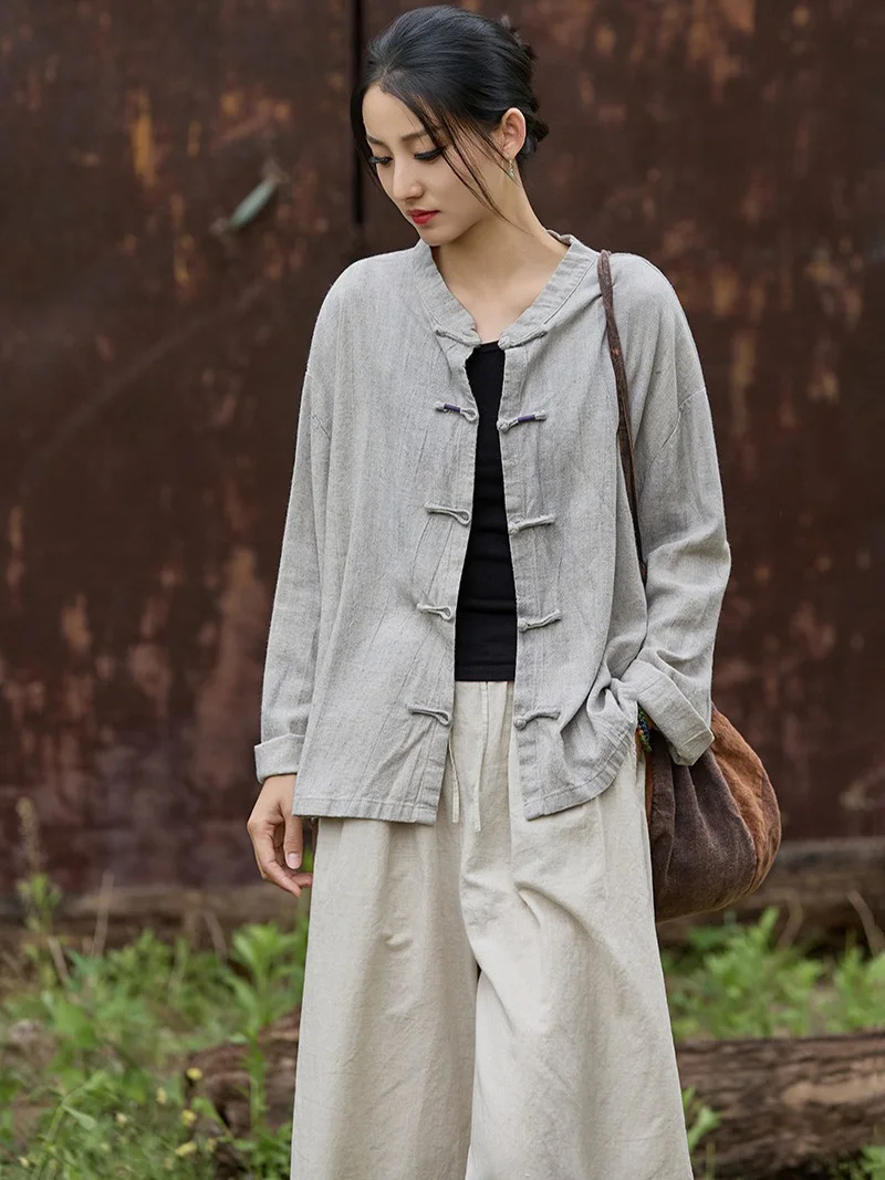 

Tie Dye Linen Blouse Jacket Chinese Tang Suit Shirt for Women