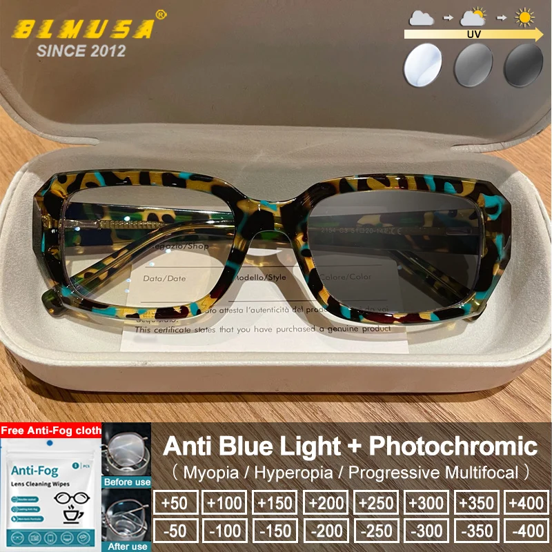 

BLMUSA Vintage Women's Rectangle Design Photochromic Optical Glasses Casual Style Anti Blue Ray Prescription Reading Eyeglasses