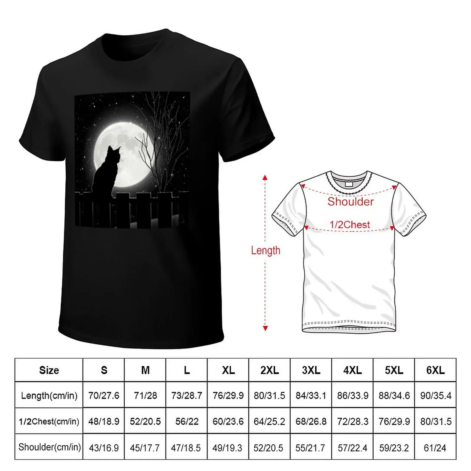 Silent night Cat looking at the full moon T-Shirt sports fans vintage graphic tee oversized mens big and tall t shirts