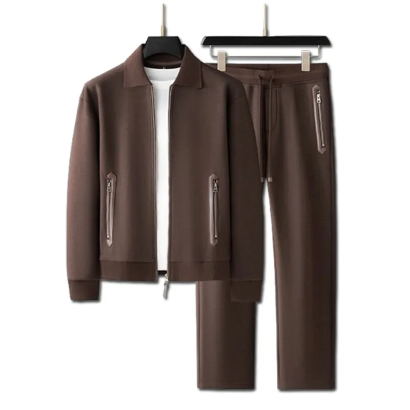 

A complete set of high-end fashion knitted men's casual sports suits for winter