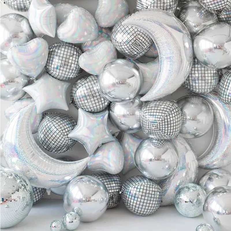 Disco Ball foil Balloons Silver Laser Metalic balloon for Disco bar Dance Popular party Wedding Birthday Space Party Decoration