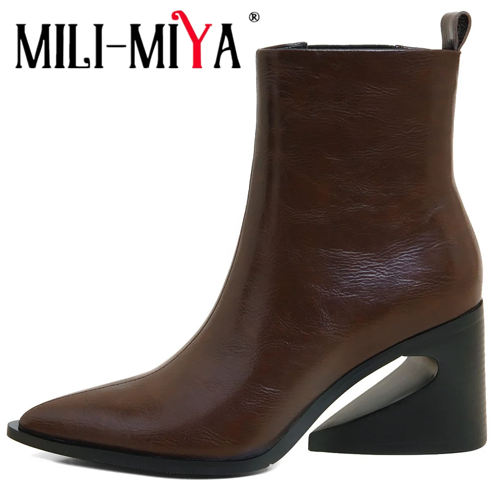 MILI-MIYA 2024 New Women Wedge High Heels Ankle Boots Autumn Winter Sexy Pointed Toe Fashion Western Party Dress Handmade Shoes