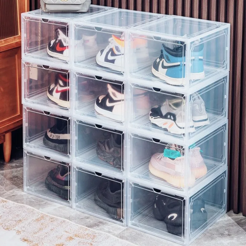 1PC Thickened Sneakers Box Hardened Plastic Shoe Box Stackable Cabinet Storage Box Transparent Drawer Plastic Shoe Box