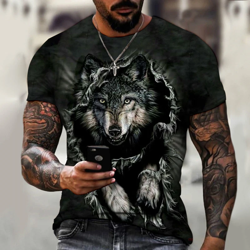 2023 Summer T-shirt Men Animal Lion 3d Print Fashion Short Sleeve Top Micro Elastic Sport Fitness T Shirt For Men