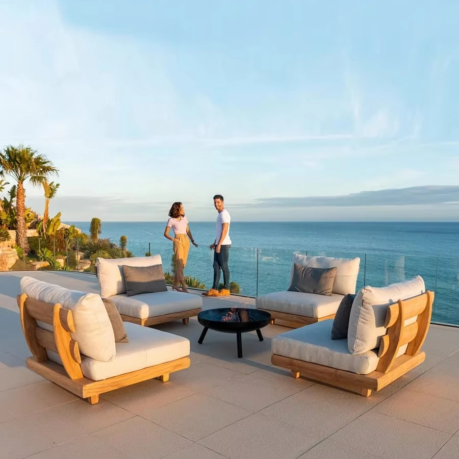 

Contemporary Teak Single Sofa All Weather Relaxation Garden Furniture Luxury Outdoor Sofa With Cushions