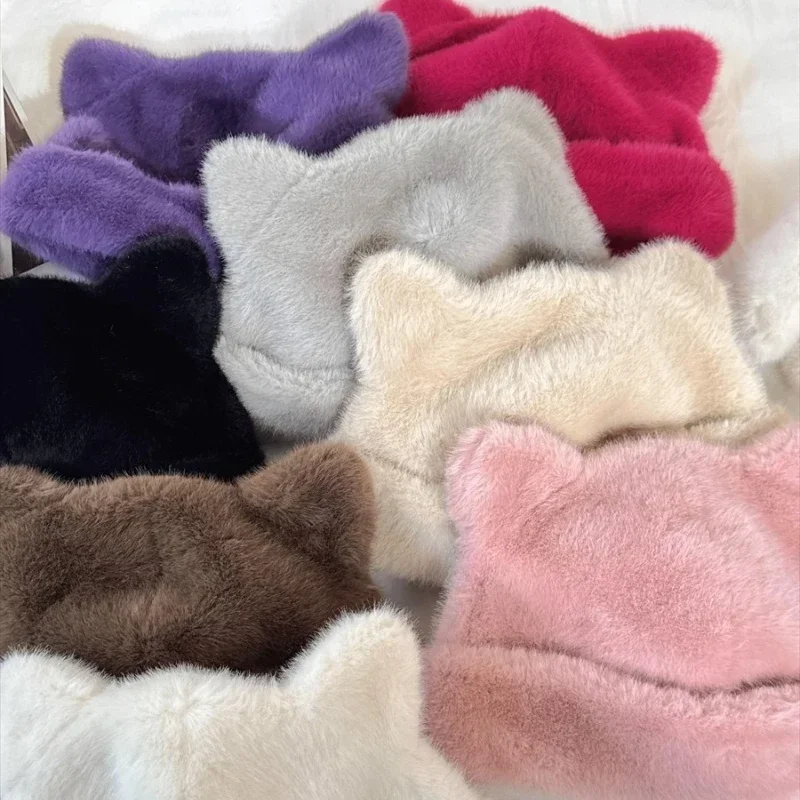 جديد ريترو لطيف القط الأذن أفخم القبعات الشتاء الباردة برهان سميكة الدافئة هود بسيط بلون المألوف الباردة الدافئة قبعات حماية الأذن