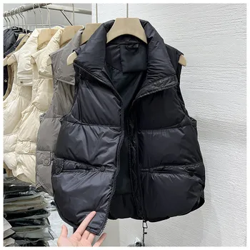 Women Autumn Winter Down Cotton Vest Jacket 2025 New Women Loose Stand Collar Vest Coat Women Short Vest Jacket Cotton Waistcoat 6