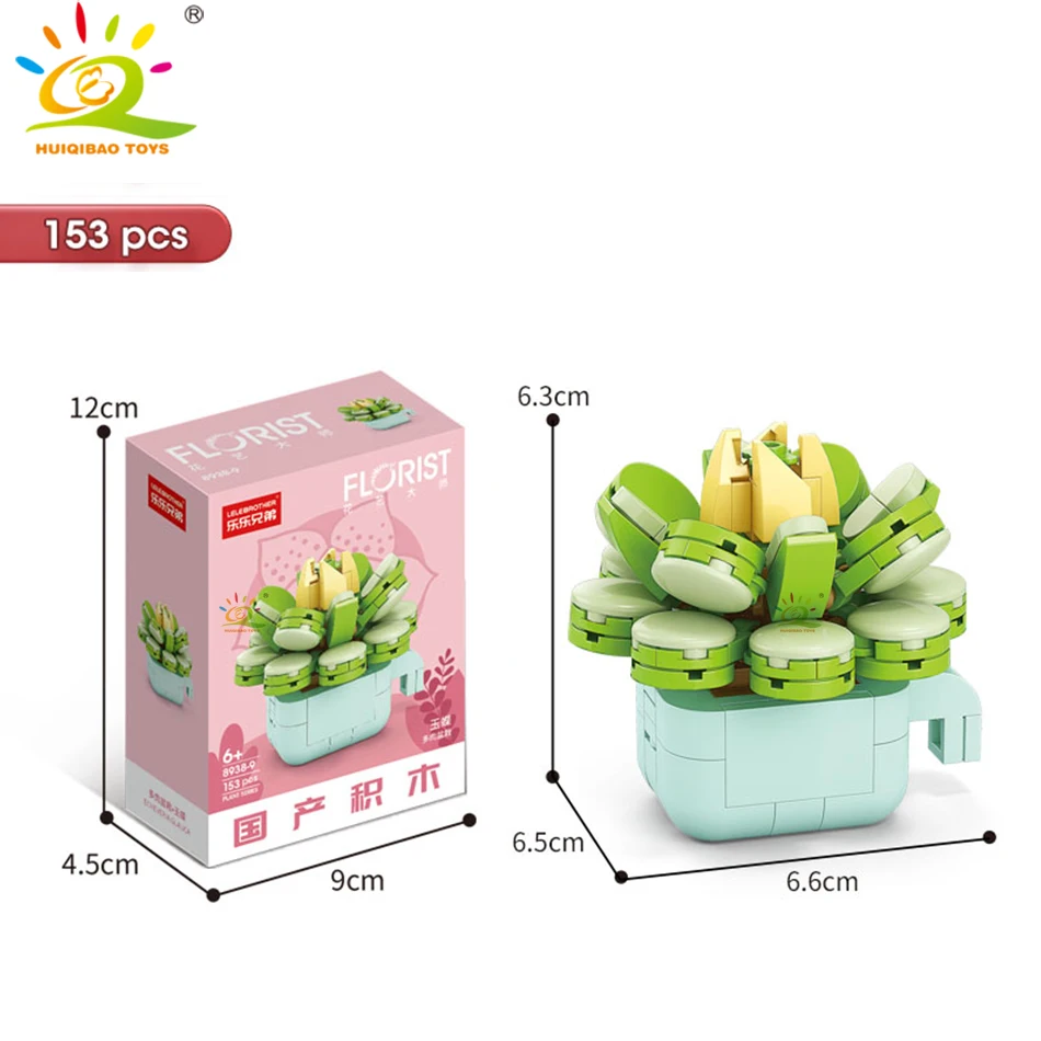 HUIQIBAO MOC Bloem Succulent Ingemaakte Model Bouwsteen DIY Eeuwige Boeket Thuis Bureau Plant Decor Baksteen Meisje Gift Kinderen Speelgoed