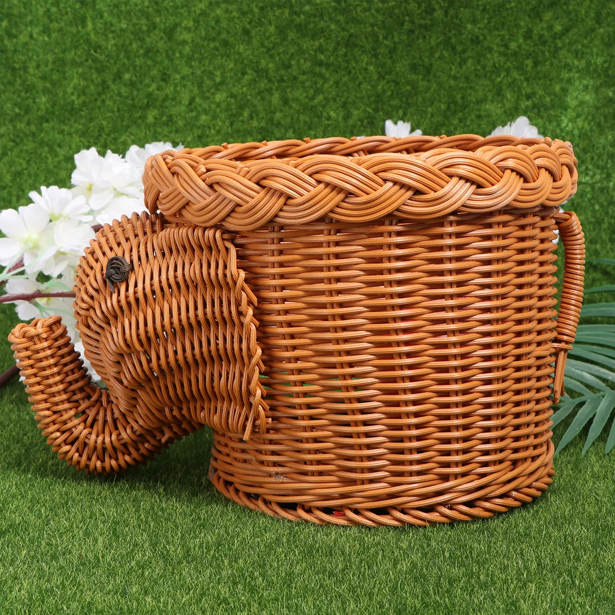 

Creative Elephant Shaped Rattan Storage Basket Woven Snack Organizer Fruit Holder Desktop Decoration Premium Material