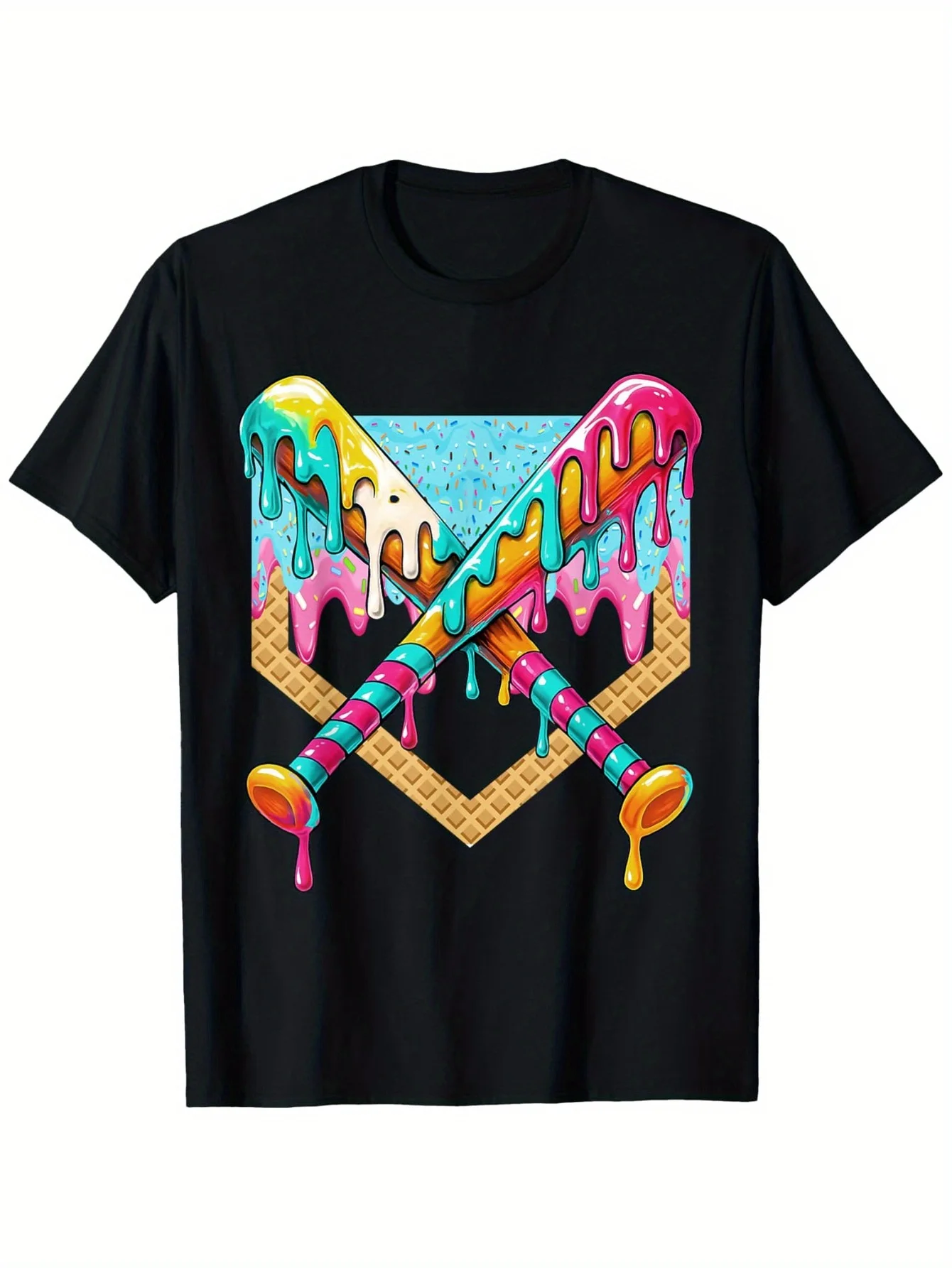 Camiseta de béisbol con diseño de gotas de helado, camiseta de algodón a la moda para hombre, súper suave, transpirable, que absorbe la humedad