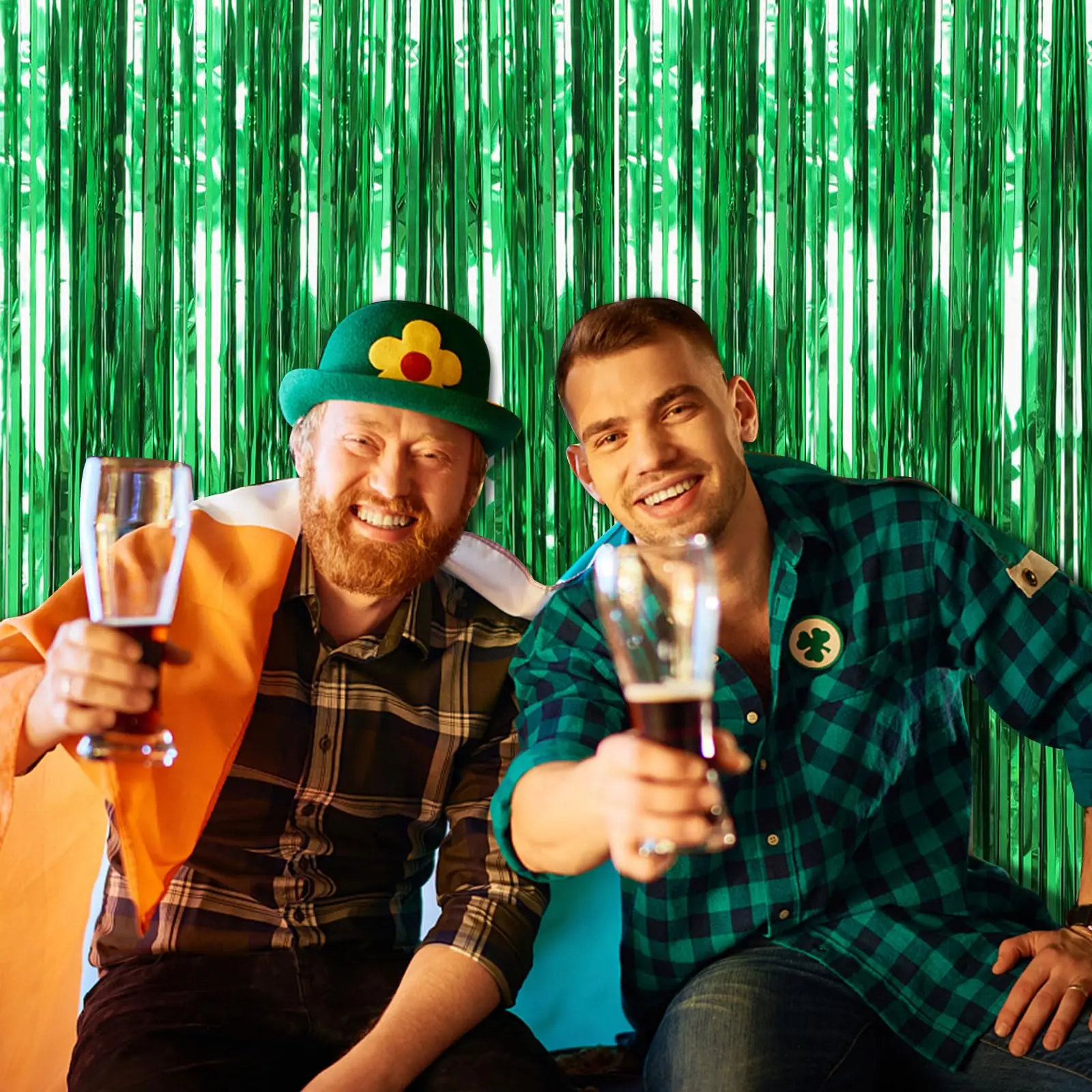 2Packs Green Streamers Backdrop Foil Fringe Backdrop Curtains Photo Booth Backdrop for Birthday Dinosaur Christmas Party Decor