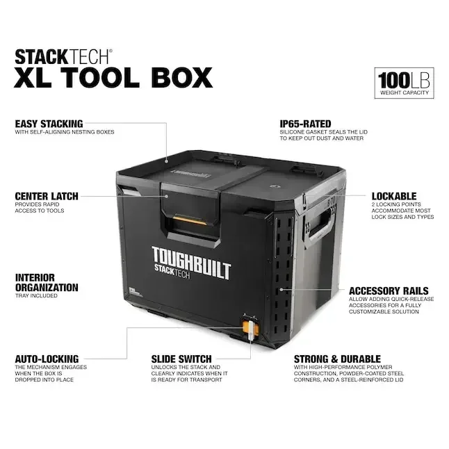 TOUGHBUILT TB-B1-B-70 STACKTECH Jumbo Tool Box Multifunctional Car Storage Repair Parts Box Stackable Organizer