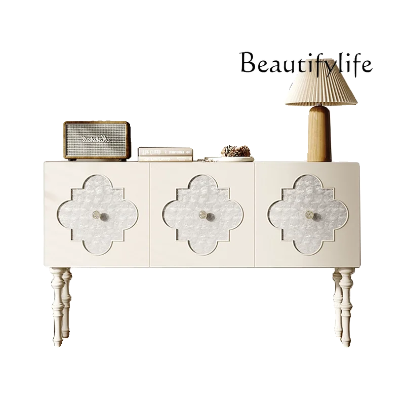 

Light Luxury American Shell Solid Wood Entrance Cabinet French Cream Decorative Dining Edge Art Storage Cabinet