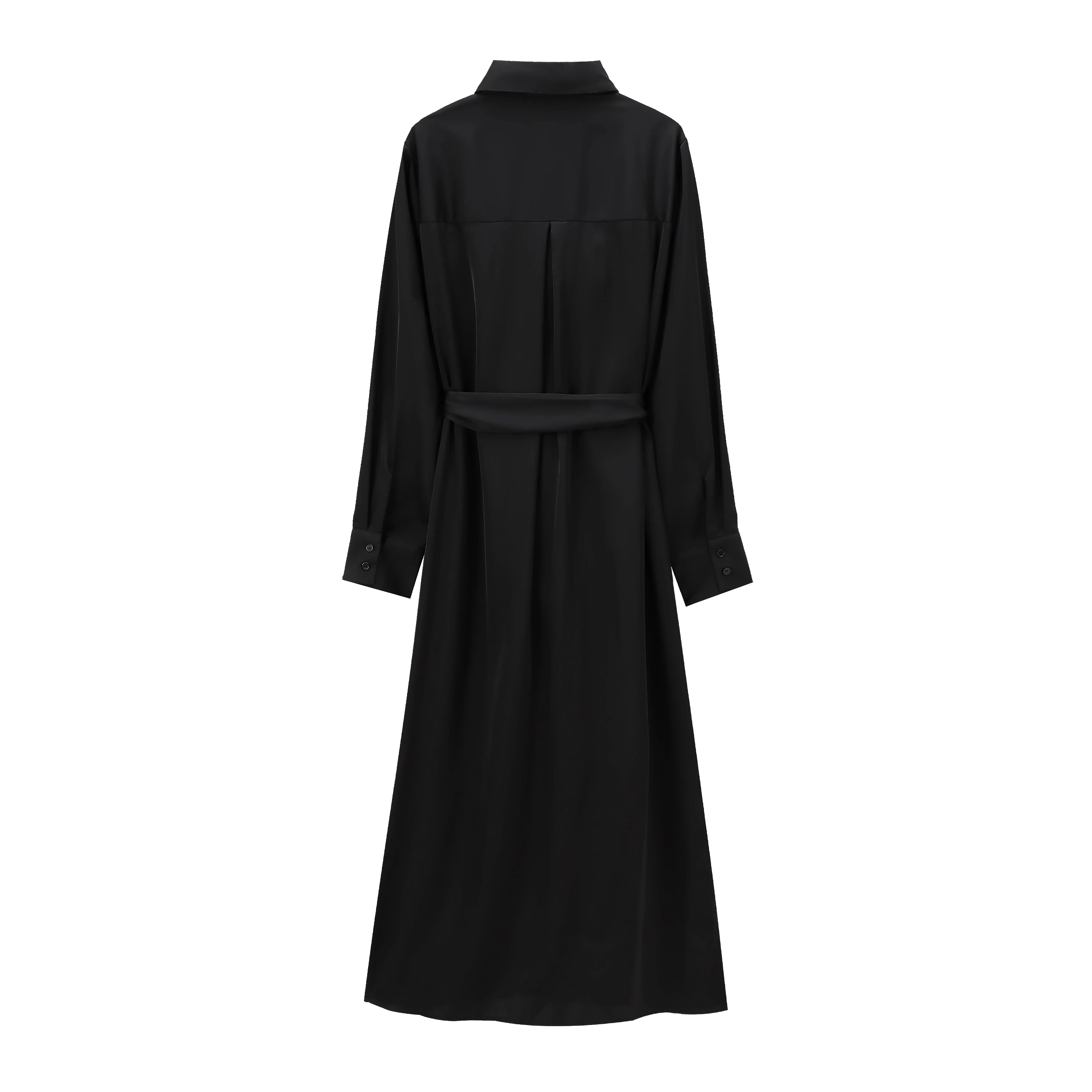JNLEAOG Autumn New Women's Shirt Dress Silk Satin Texture Wind Design Polyester Fiber Long Sleeve H Version Casual Single Piece