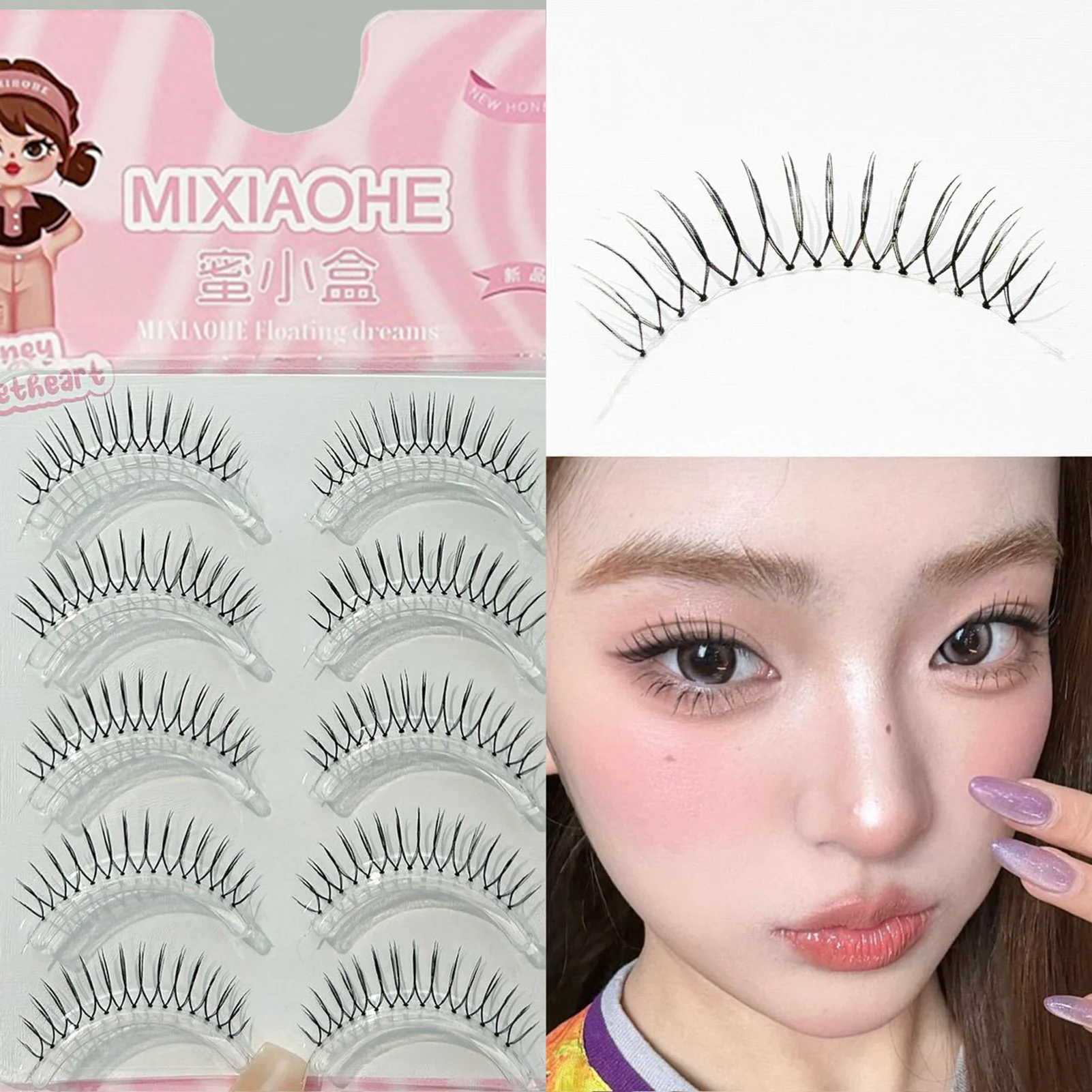5pairs Korean False Eyelashes Natural Wispy Look Fluffy Artificial Lashes 10 Rows Cluster Manga Eyelash Extensions Makeup Tools
