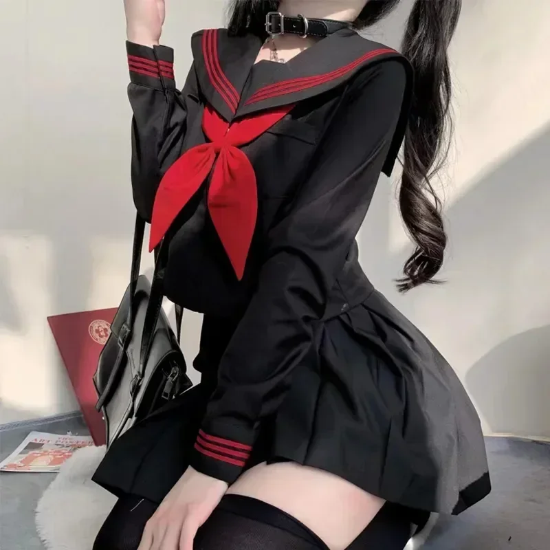 Cartoon Costume S-2XL School Black Suit Girl Japanese Sailor Uniform Women Basic Navy Sets