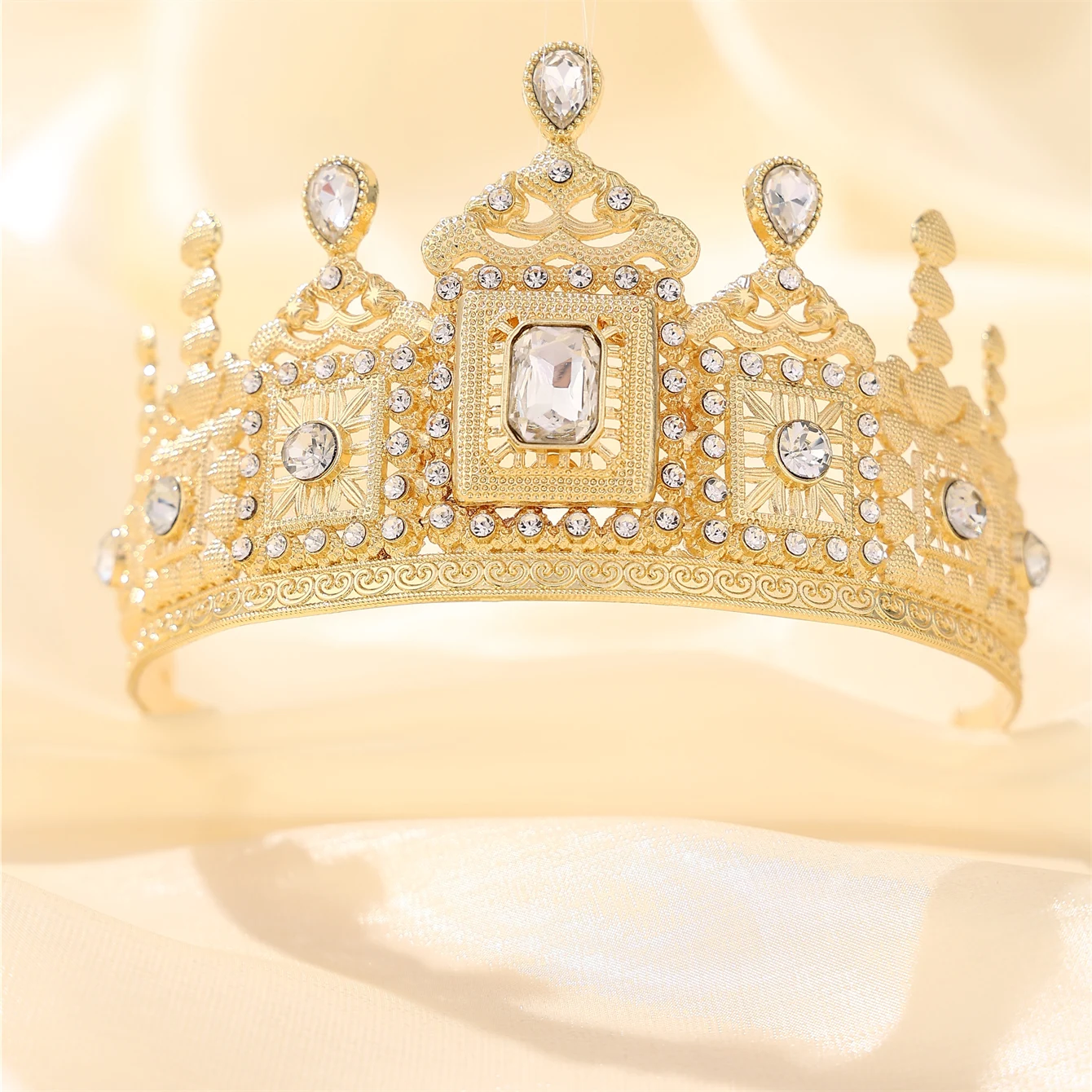 

1 Fashionable Palace-Style Ladies' Tiara with Castle Design, Inlaid with Rhinestones, Bride's Wedding Jewelry Hair Accessory