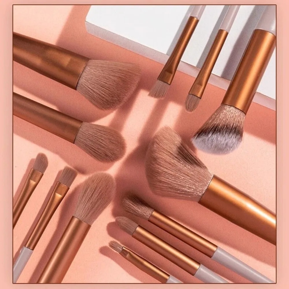 Juego de brochas de maquillaje suaves y esponjosas, 13 Uds., con bolsa de almacenamiento, herramientas de maquillaje para mezclar, brochas cosméticas profesionales para mujer, base