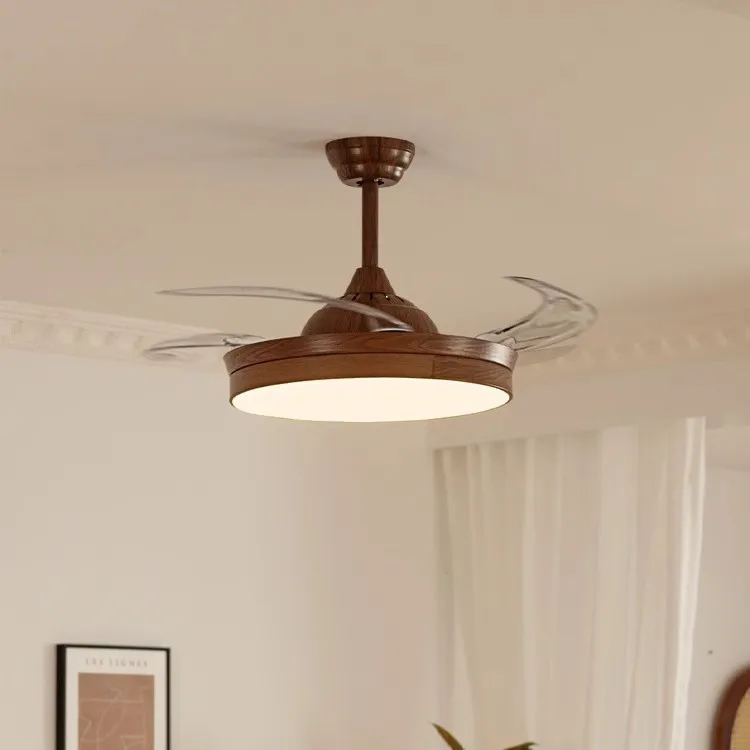 Wabi silent wind invisible fan light walnut pattern retro restaurant chandelier