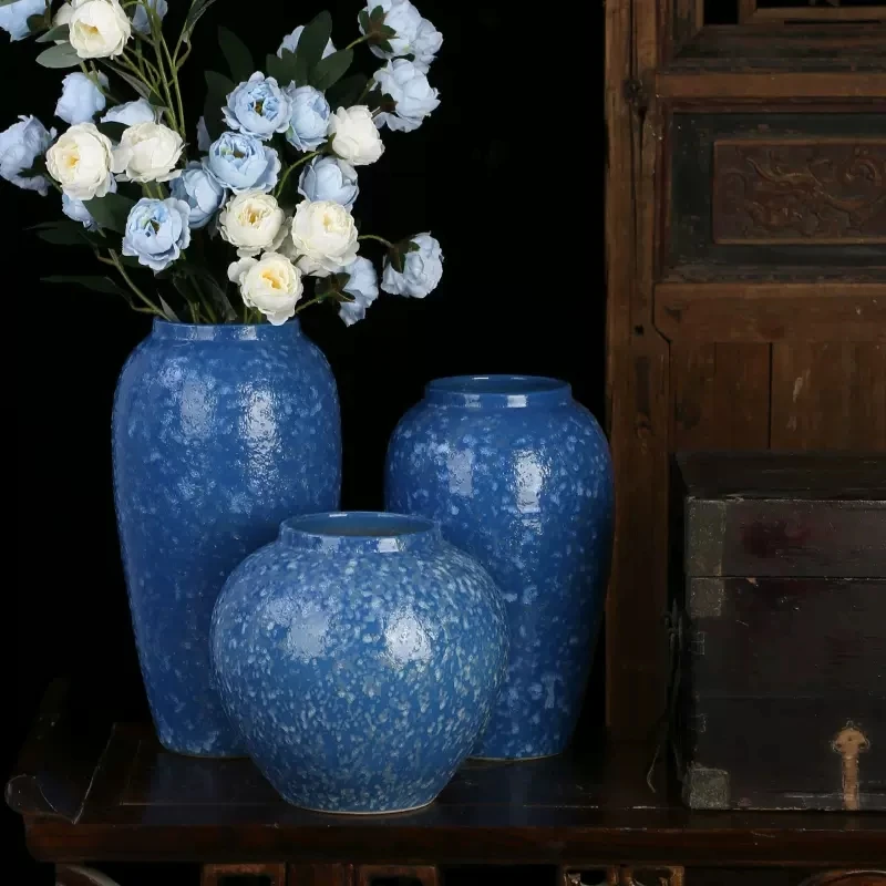 

Jingdezhen Countertop Ceramic Vase Idyllic Blue Flower Glaze Ceramic Floor Countertop Vase