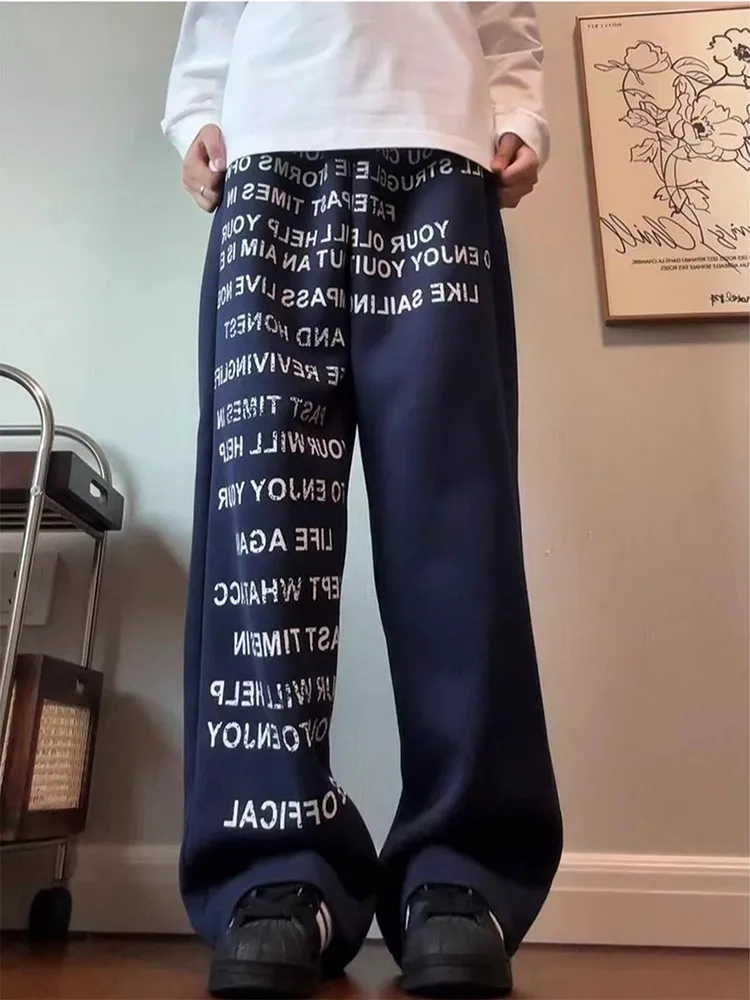 

Модные прямые брюки Spor из королевского синего цвета с буквенным принтом и изогнутым ножом для мужчин и женщин для осеннего джазового танца